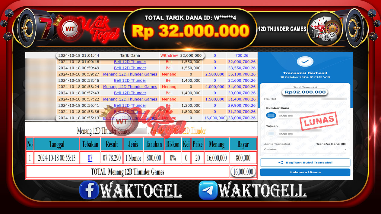 BUKTI PEMBAYARAN 12D THUNDER GAMES