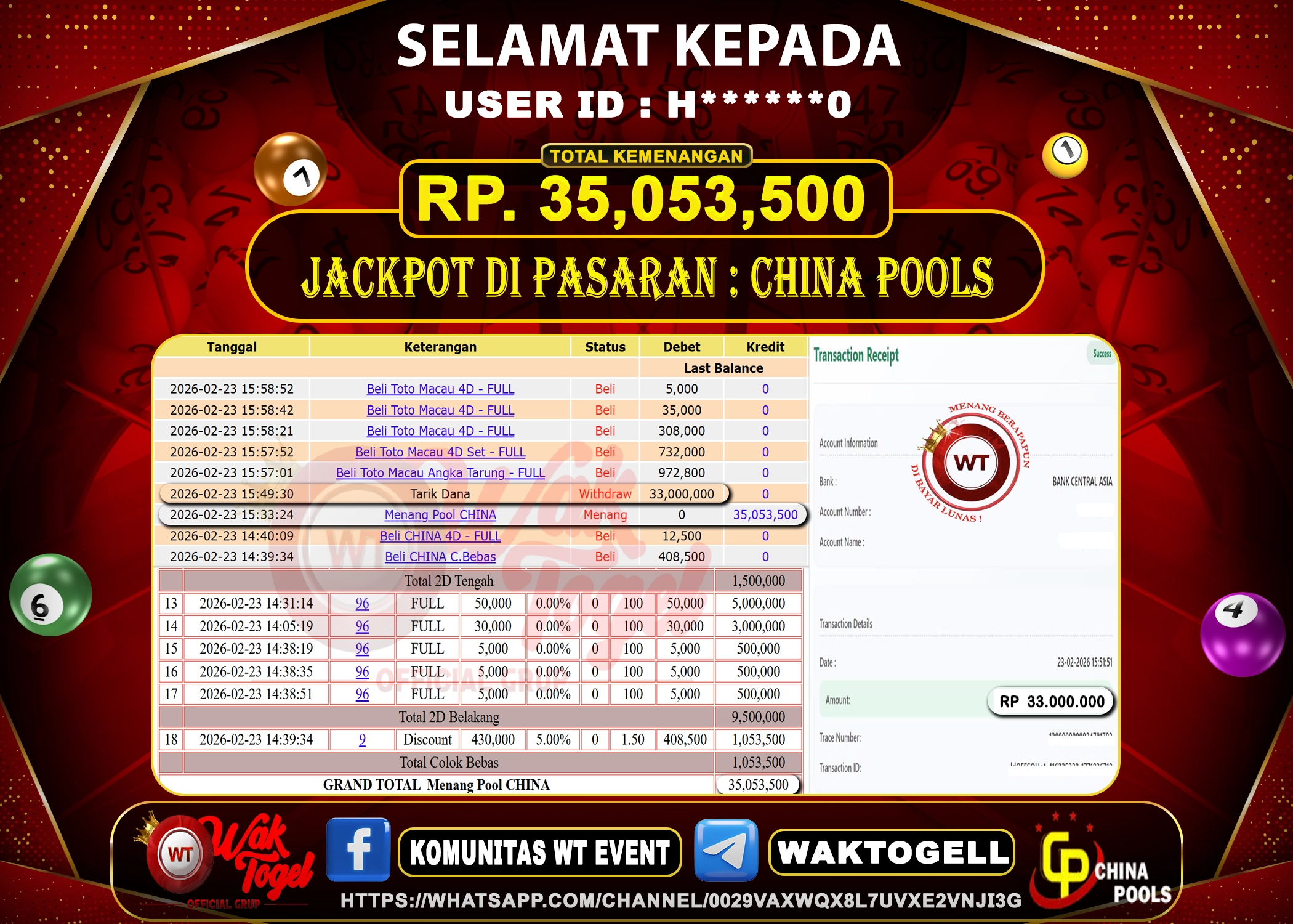 BUKTI PEMBAYARAN CHINA WAKTOGEL